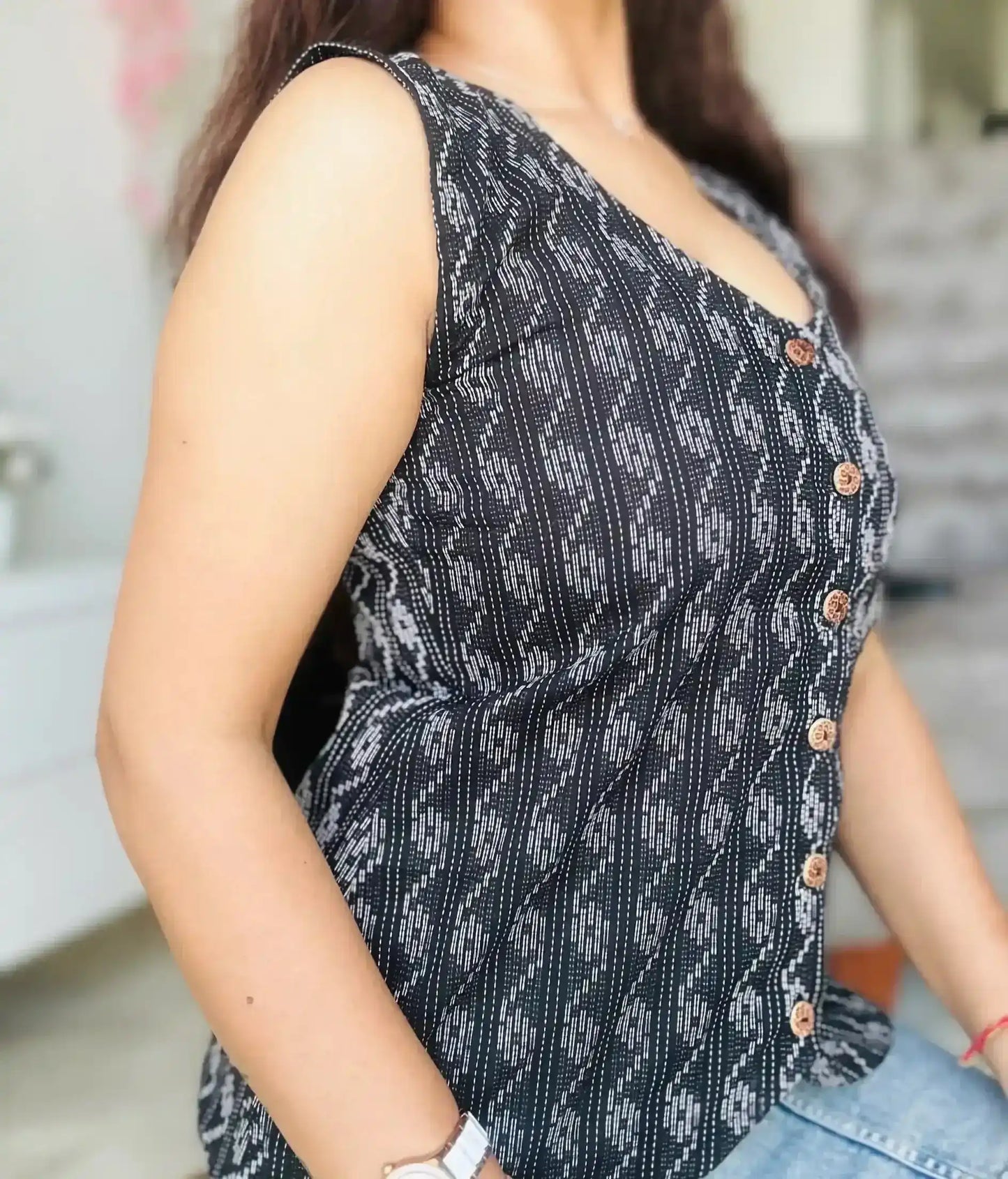 Black Ikkat Dual Jacket Top