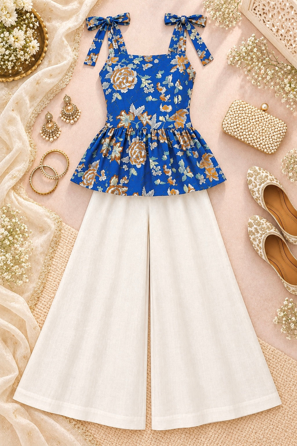 Blue Ajrakh Jaipuri Peplum Tie Top
