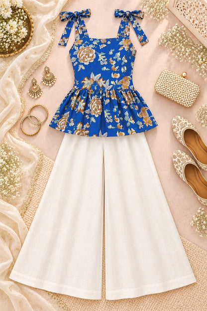 Blue Ajrakh Jaipuri Peplum Tie Top