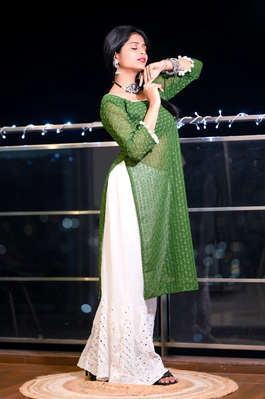 Emerald Green Gulnaz Embroidered Kurta