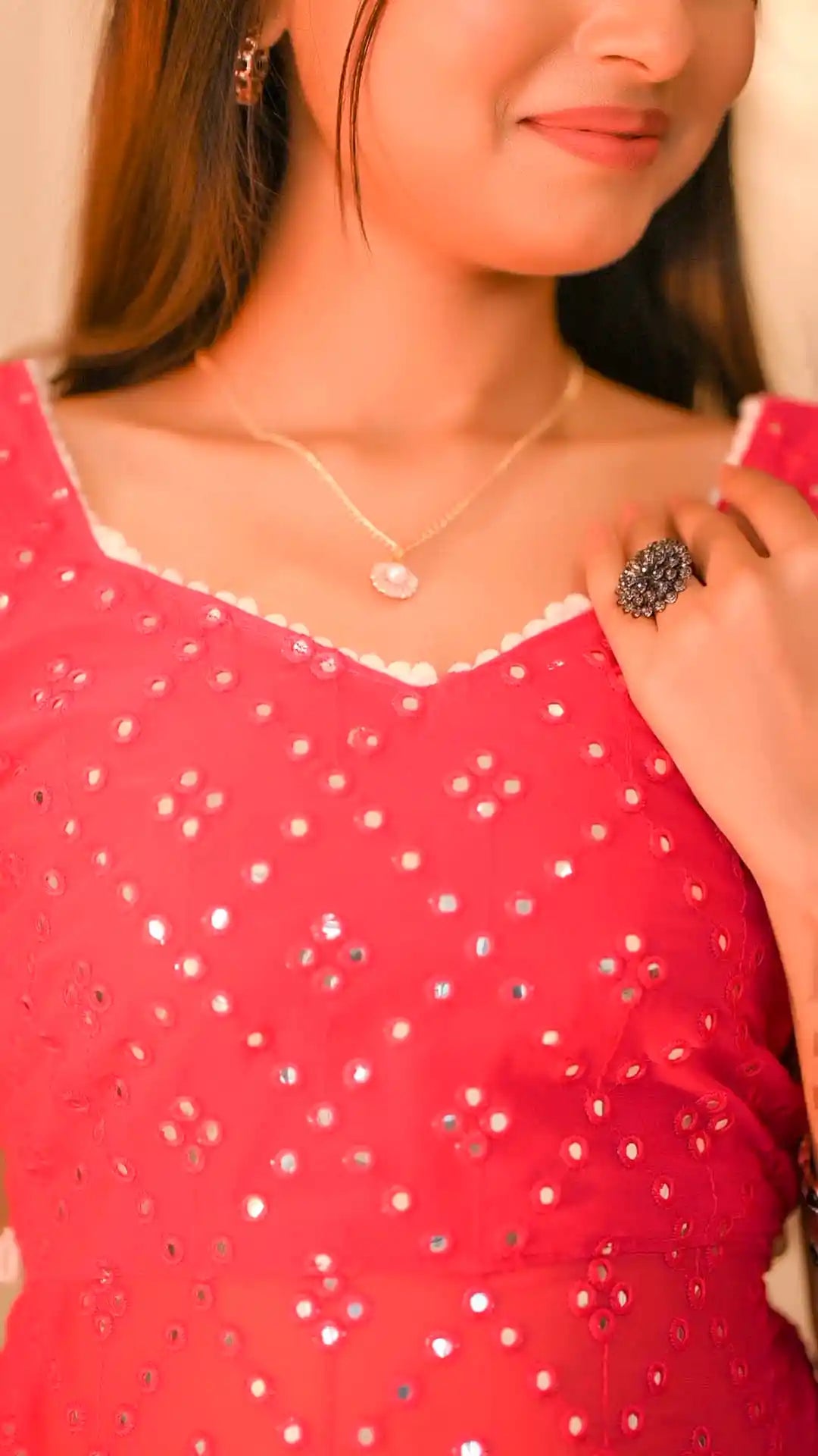 Hot Pink Embroidered Denim Gulnaz Kurta