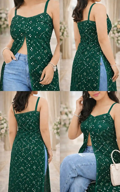 Shimmer Green Embellished Mirror Kurta