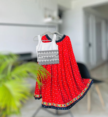 Red Bandhej Jaipuri Twirl Skirt
