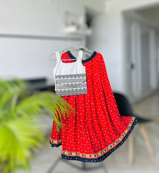 Red Bandhej Jaipuri Twirl Skirt