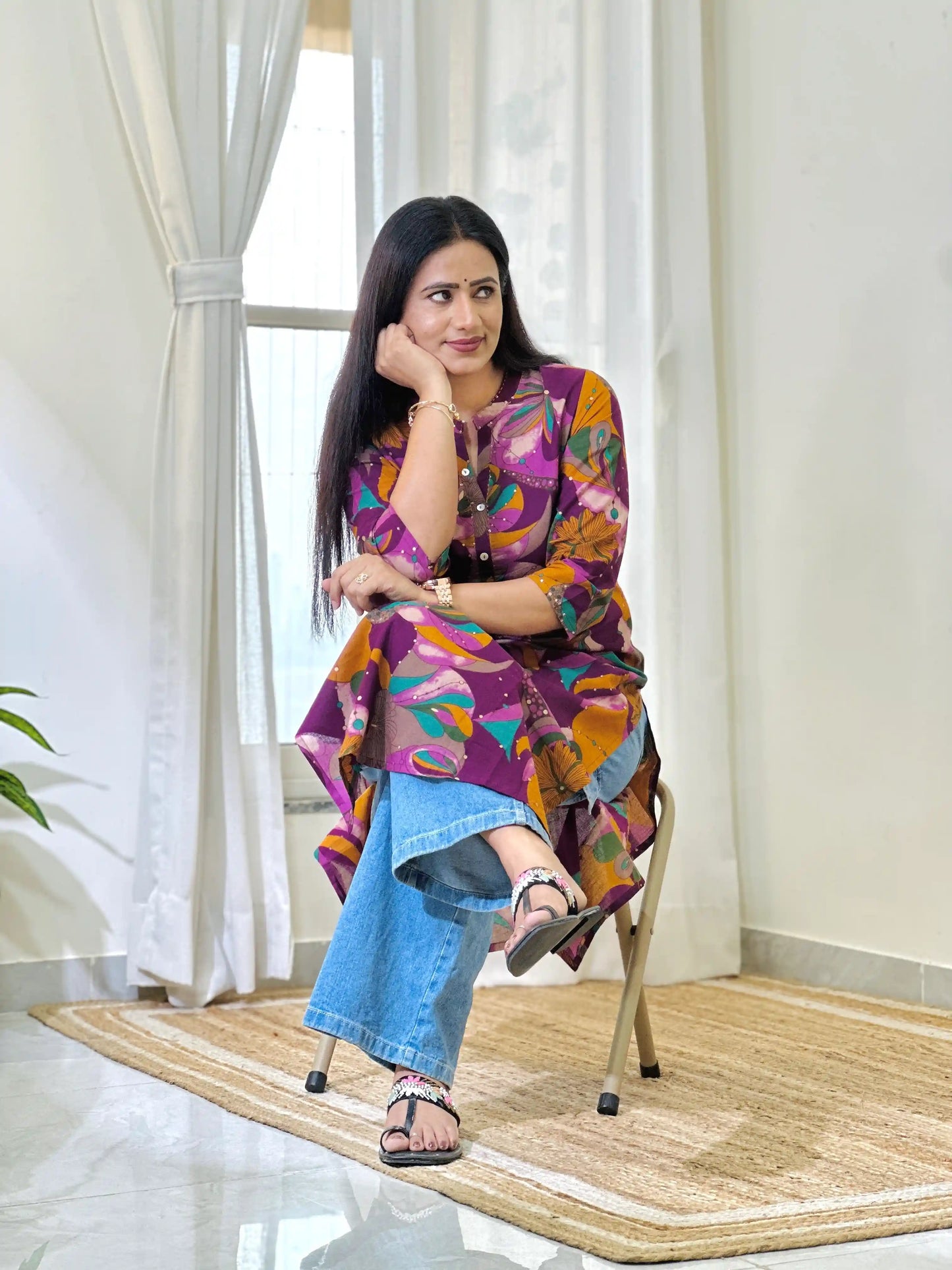Komal Color Floral Purple Mul Budget Kurta – Passion for Fashion by Shivani