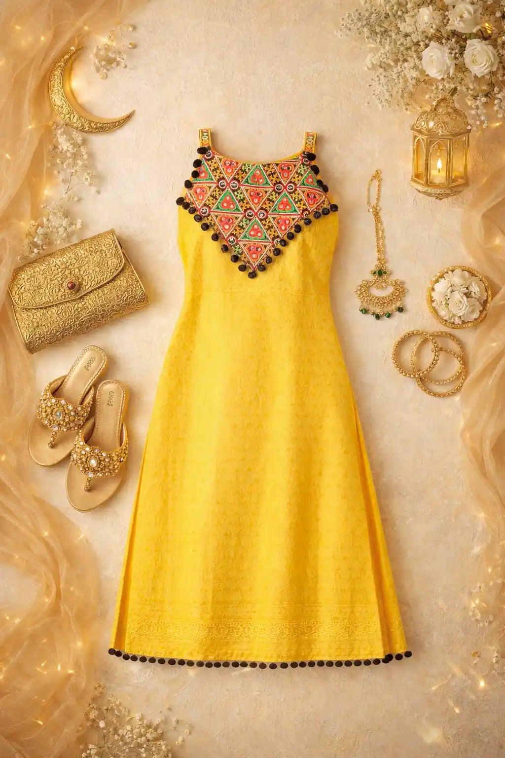 Bloom Yellow Gulnaz Embroidered Kurta