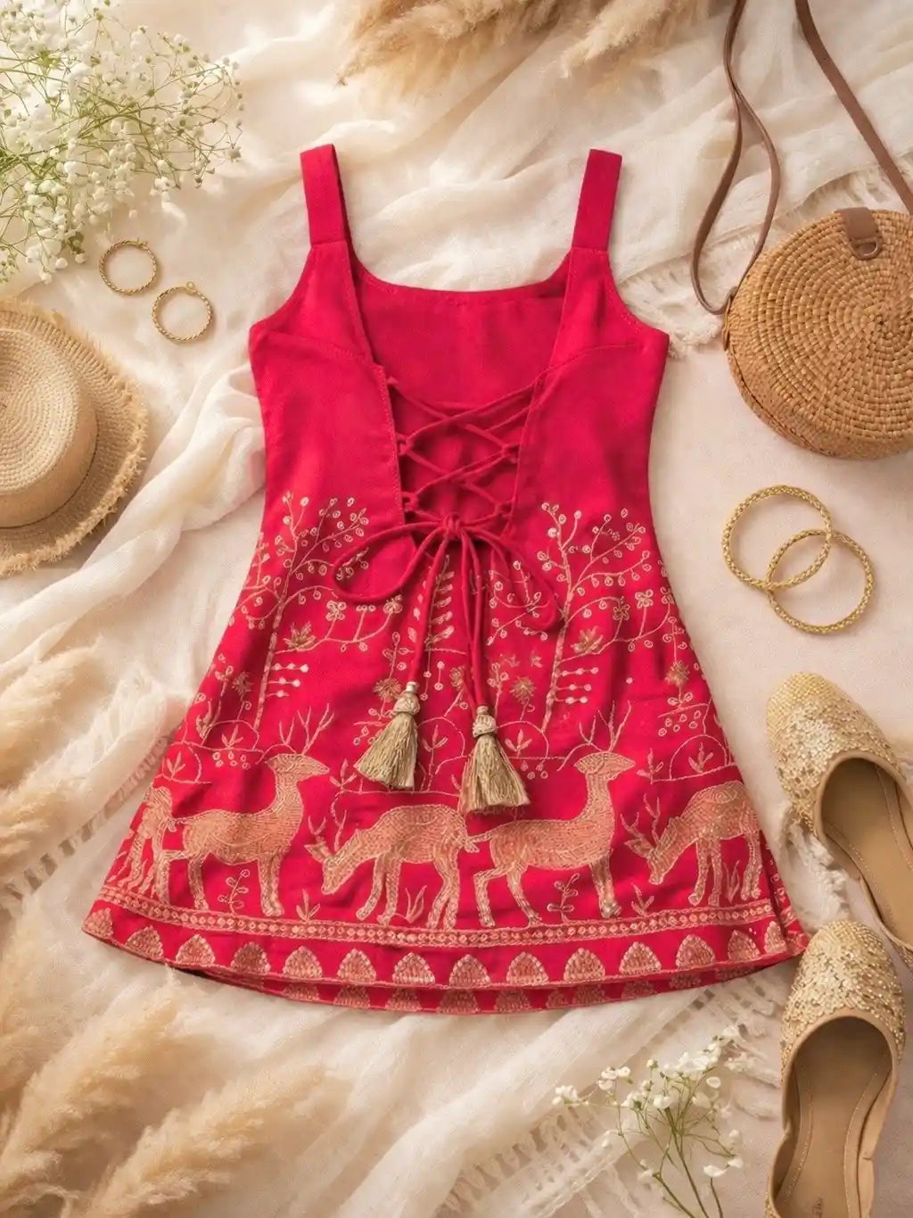 Hot Pink Hand Embroidered Kurta