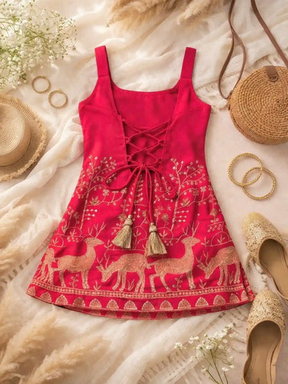 Hot Pink Hand Embroidered Kurta