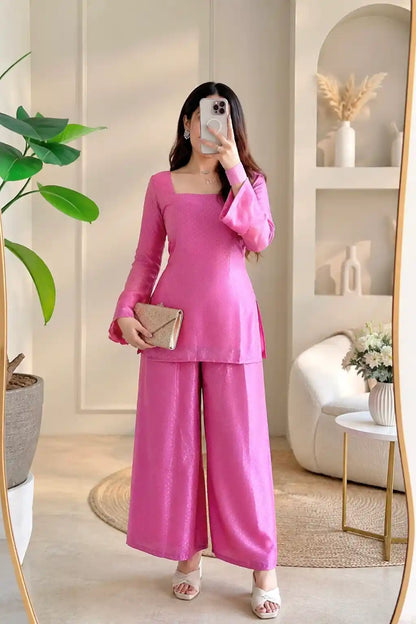 Rose Pink Textured Farsi Suit Set