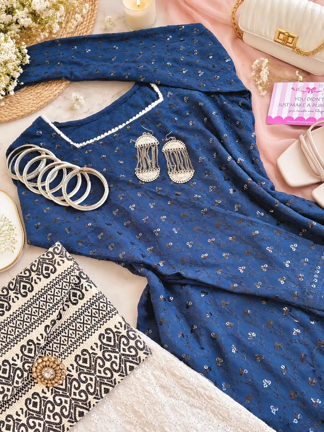 Gulnaz Blue Sequin Embroidered Kurta