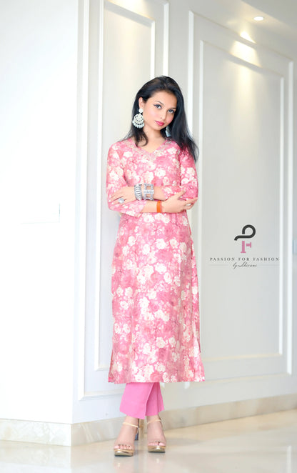 Scarlet Peach Floral Embroidered Suit Set