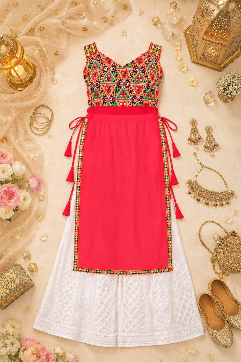 Gamti Red Gulnaz Embroidered Kurta