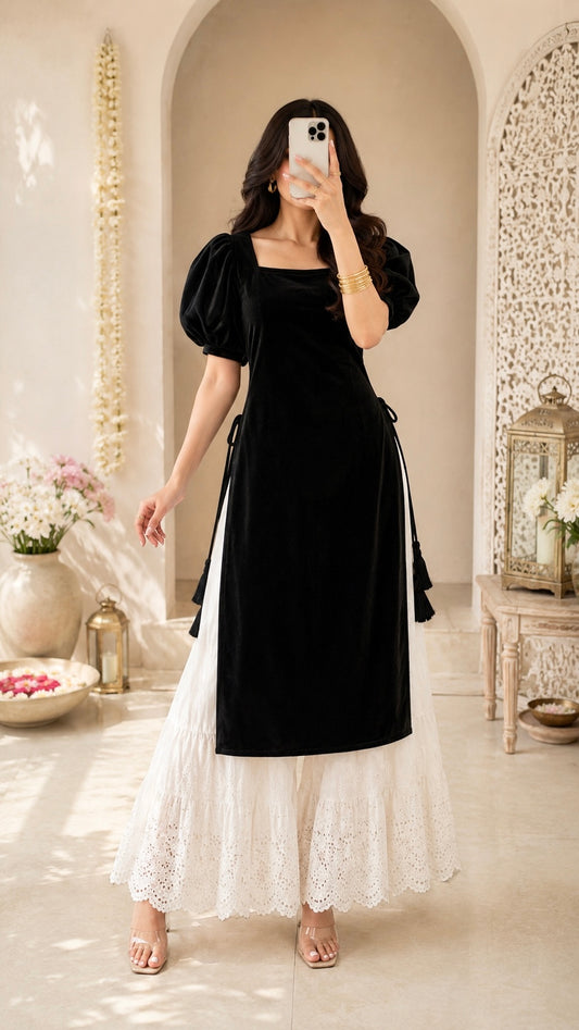 Classy Black Velvet Gulnaz Kurta