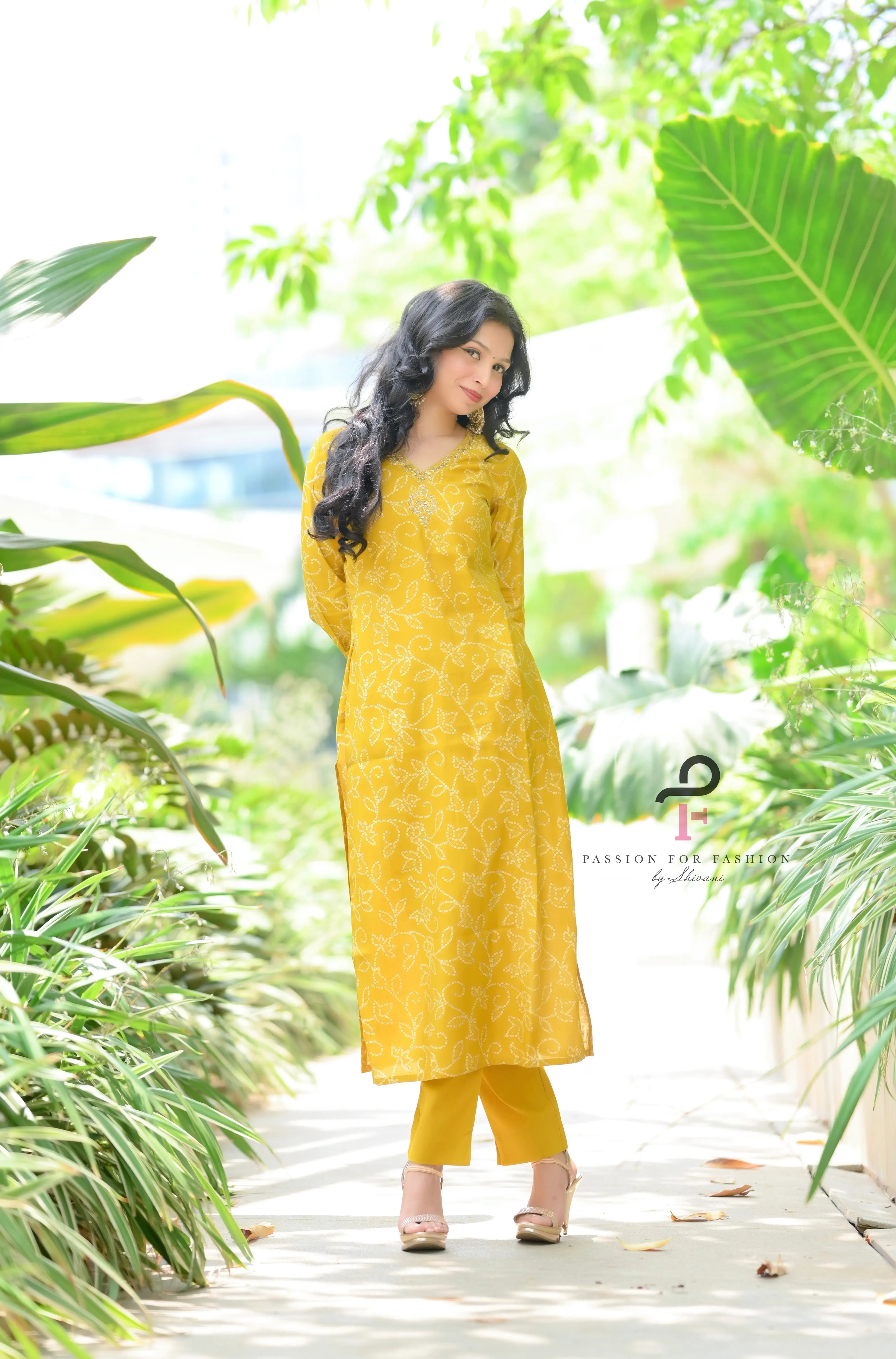 Mustard Bandhej Embroidered Suit Set