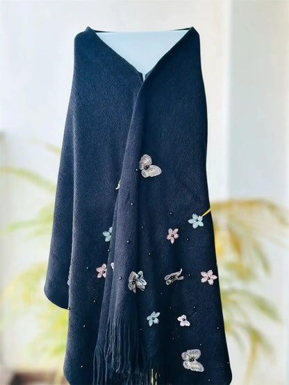 Black Butterfly Wool Winter Stole