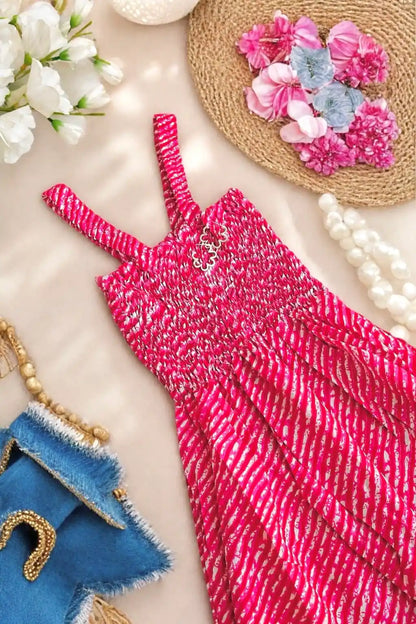 Pink Lehriya Smoky Twirl Dress