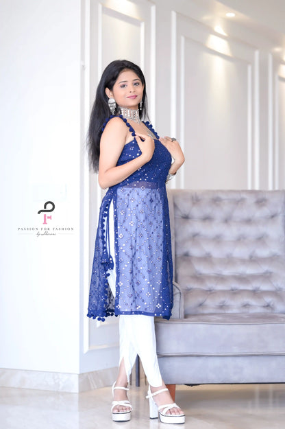 Shimmer Blue Embroidered Gulnaz Kurta