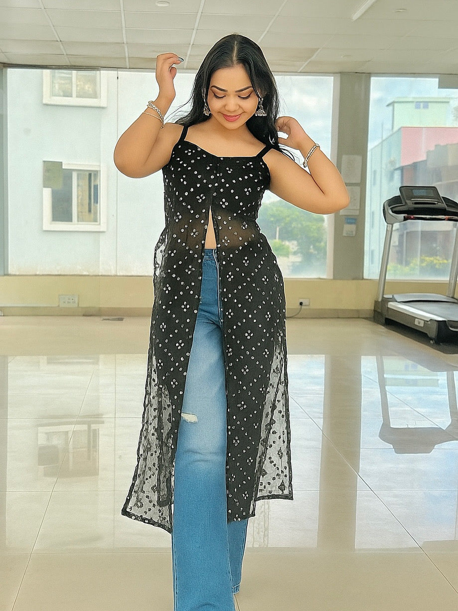 Smoky Black Mirror Gulnaz Kurta