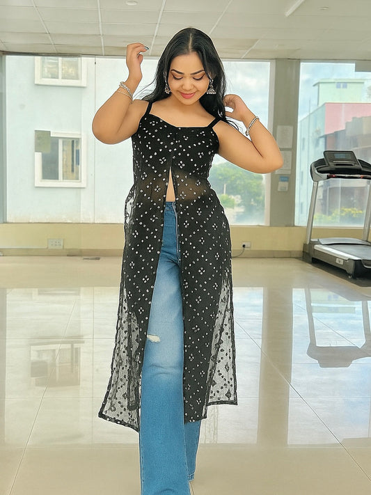 Smoky Black Mirror Gulnaz Kurta