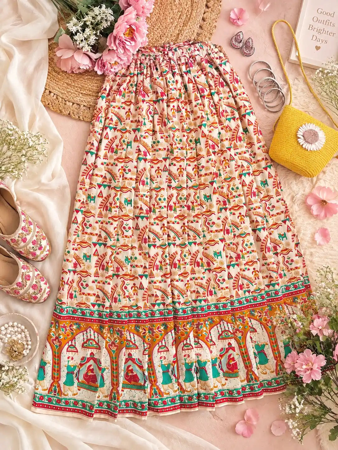 Jaipuri Heritage Print Flared Twirl Skirt