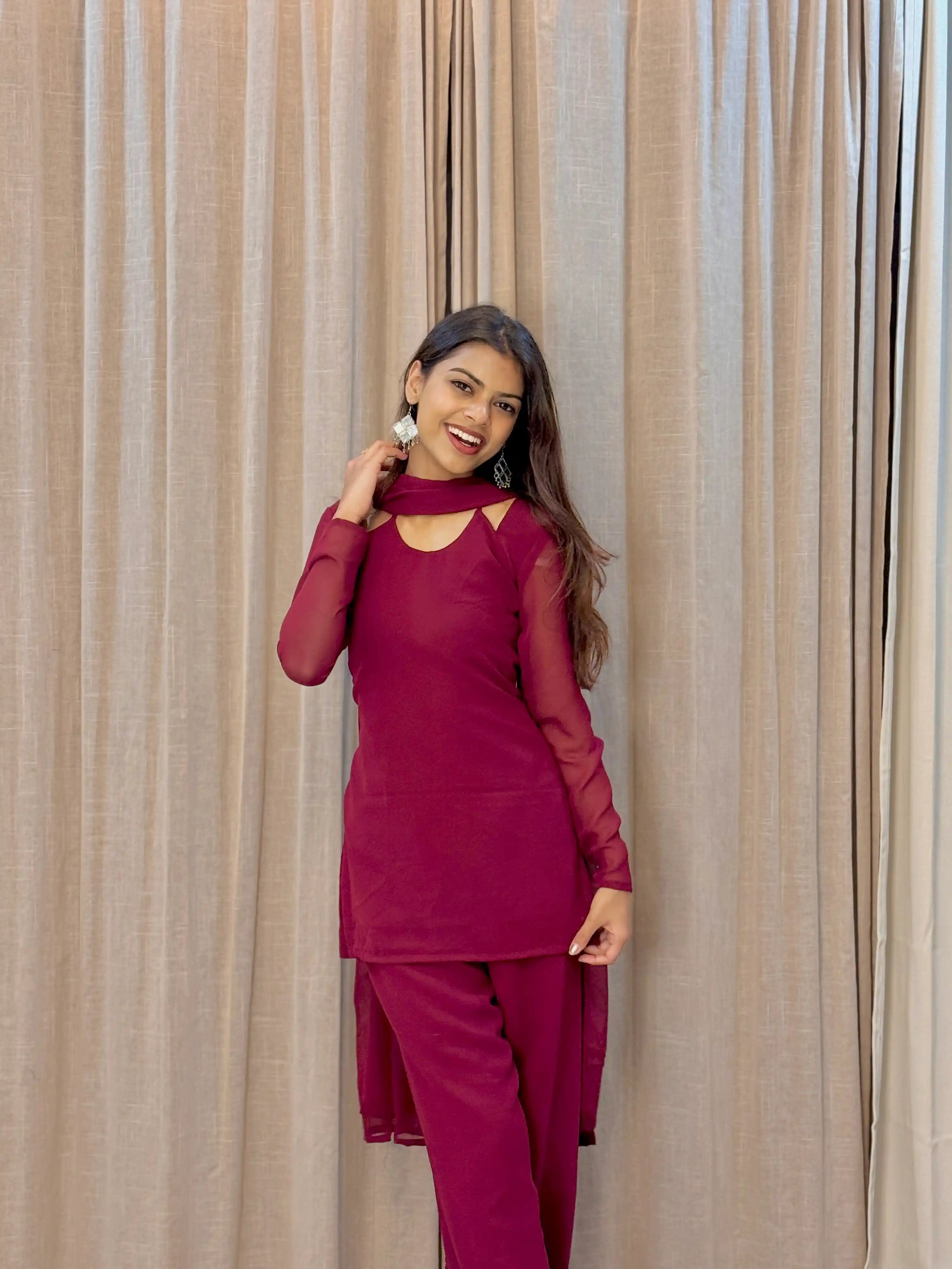 Scarlet Maroon Back Tie Kurta Set