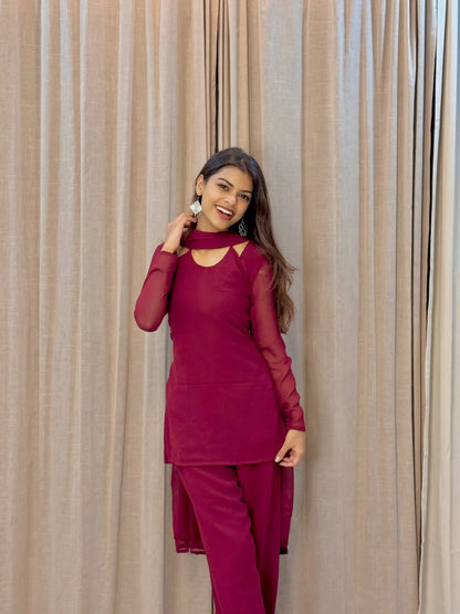 Scarlet Maroon Back Tie Kurta Set