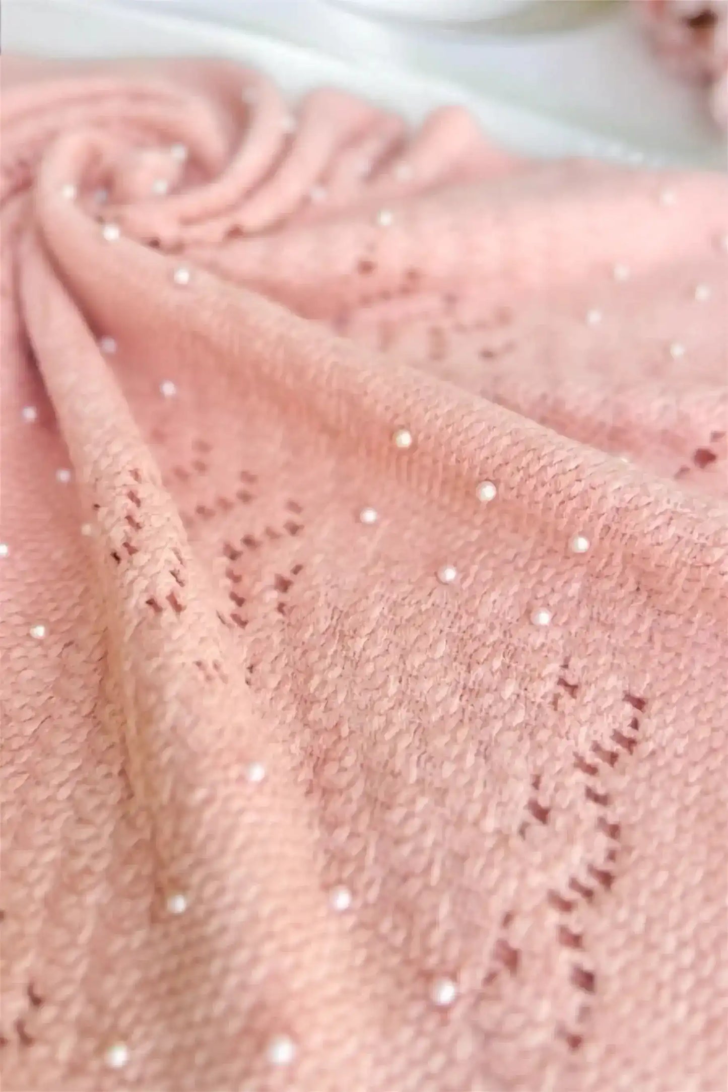 Peach Beaded Wool Winter Stole