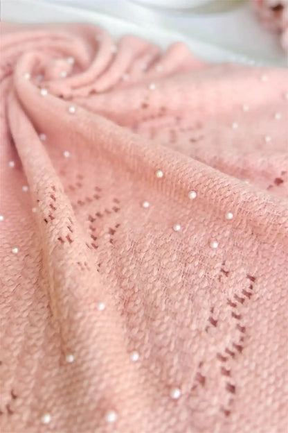 Peach Beaded Wool Winter Stole
