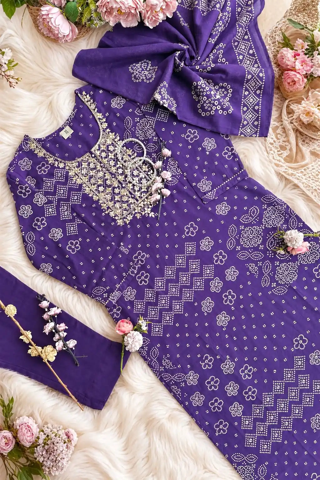 Meher’s Royal Purple Bandhej Suit