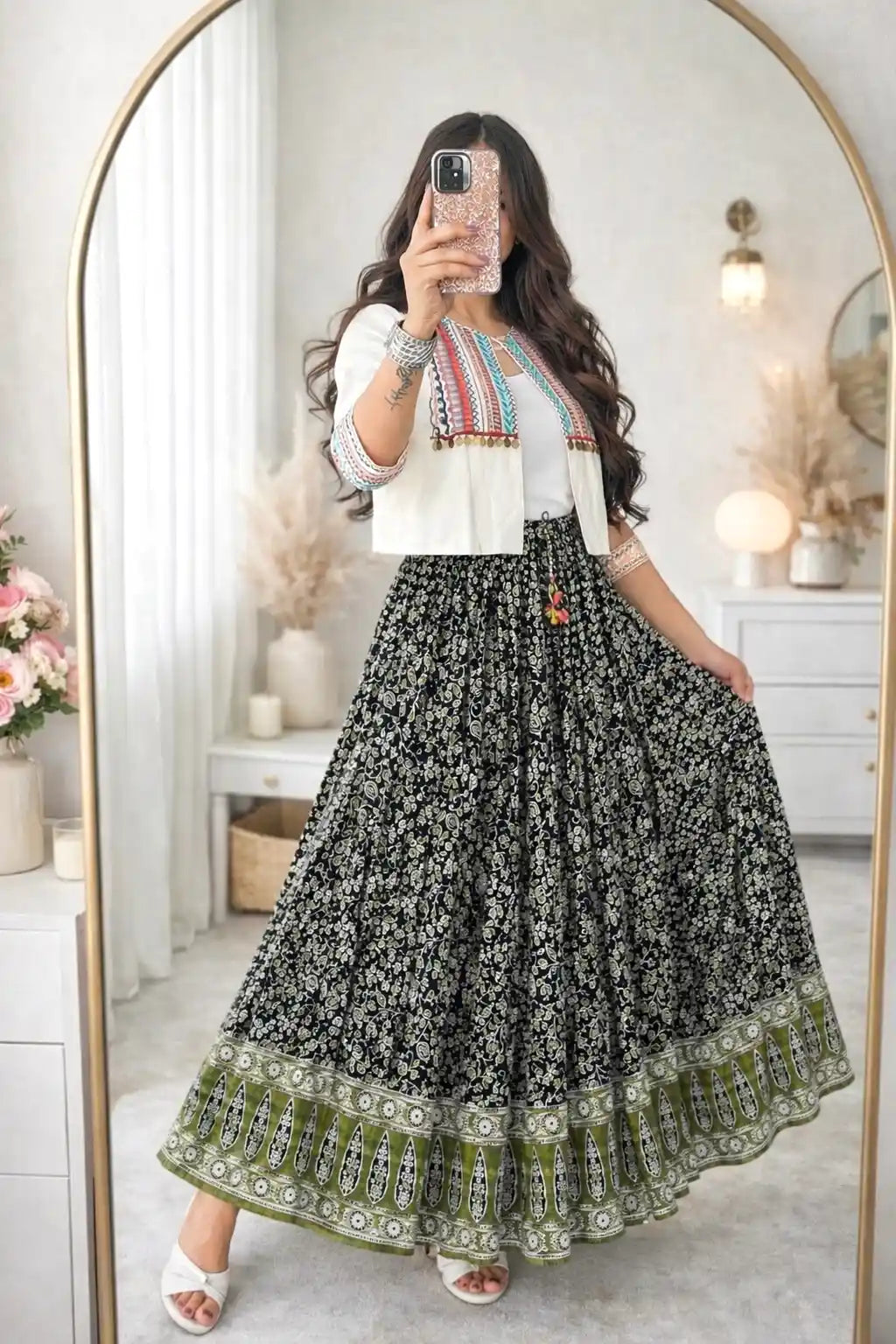 Kalamkari Black Jaipuri Twirl Skirt