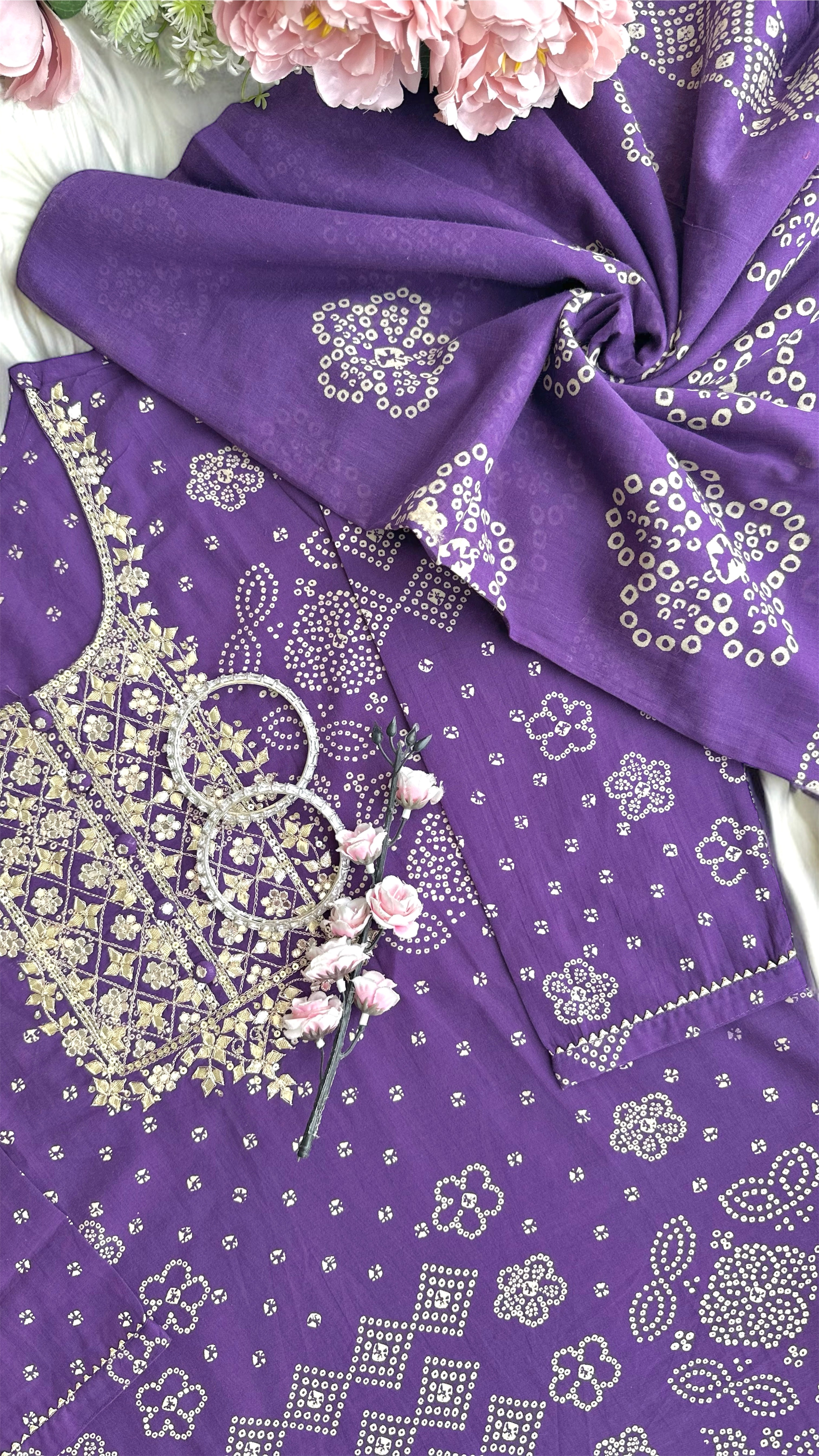 Meher’s Royal Purple Bandhej Suit