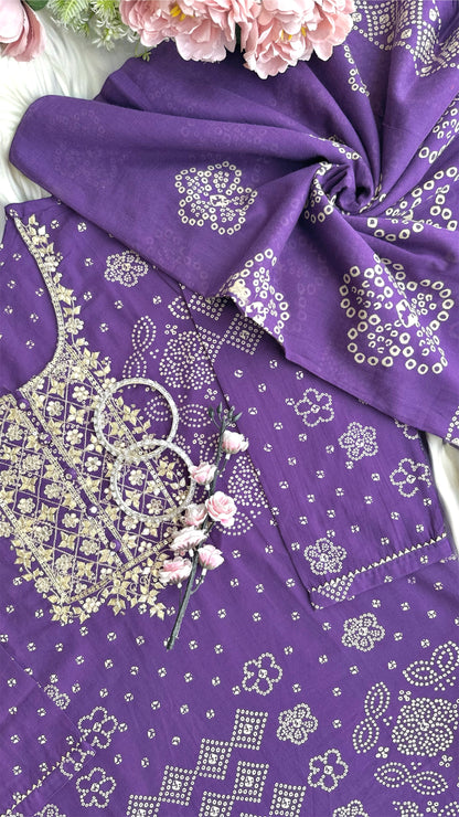 Meher’s Royal Purple Bandhej Suit