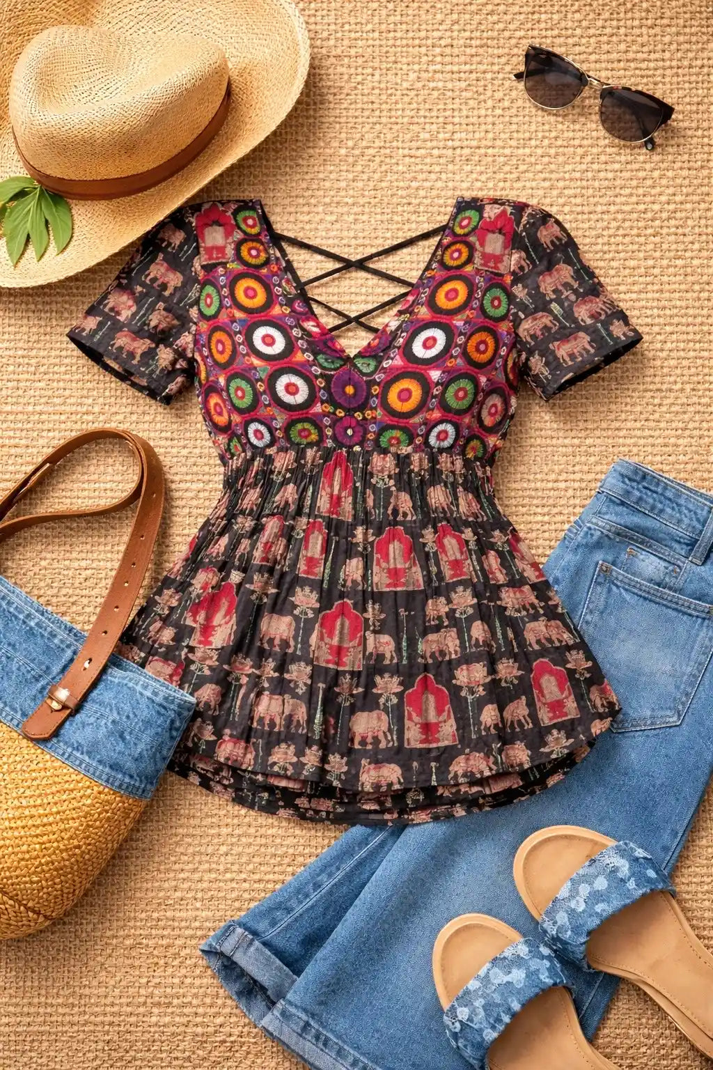 Boho Jaipuri Patch Peplum Top