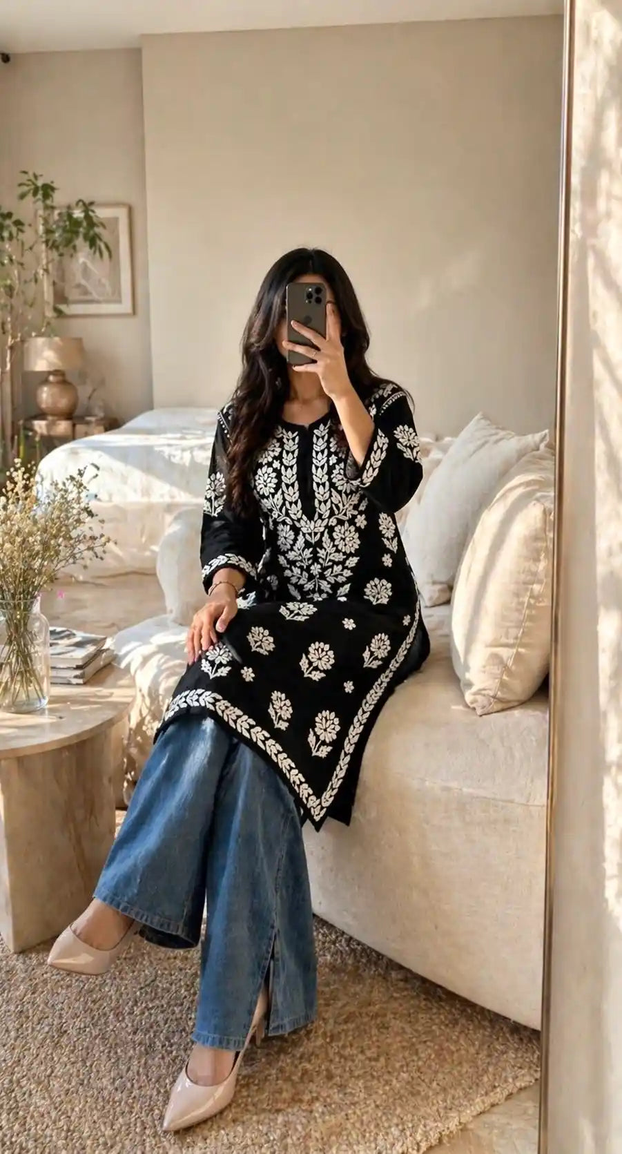 Swati’s Black Gulzar Chikan Kurta