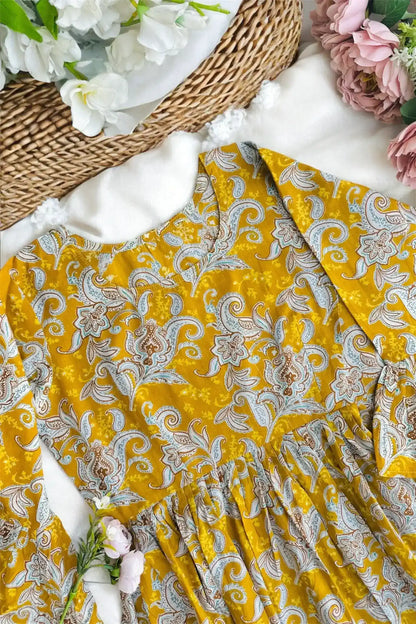Mustard Kalamkari Jaipuri Short Top
