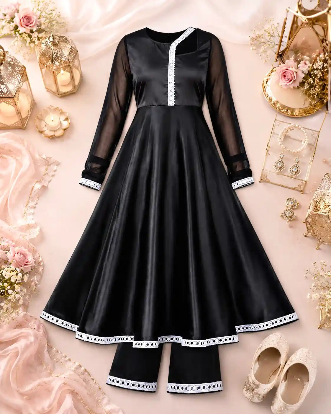 Jhalak Black Satin Gulnaz Ensemble