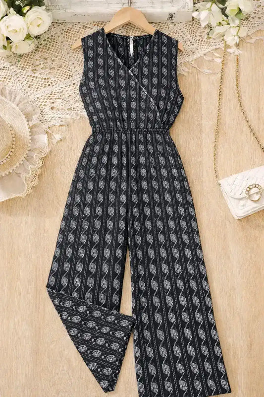 Chic Black Ikkat Print Jumpsuit