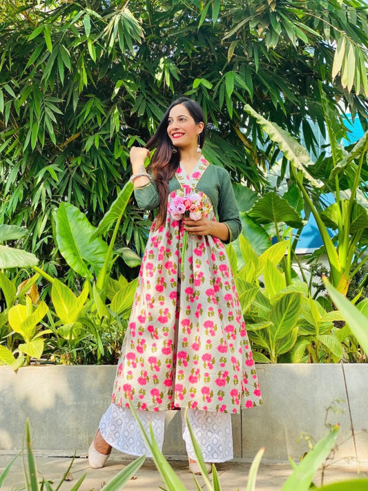 Pink Flower MulMul Gulnaz Nyra Kurta