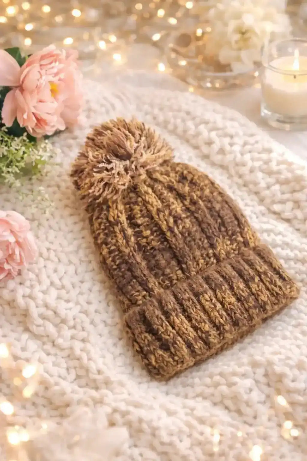Handcrafted Brown Knitted Wool Cap