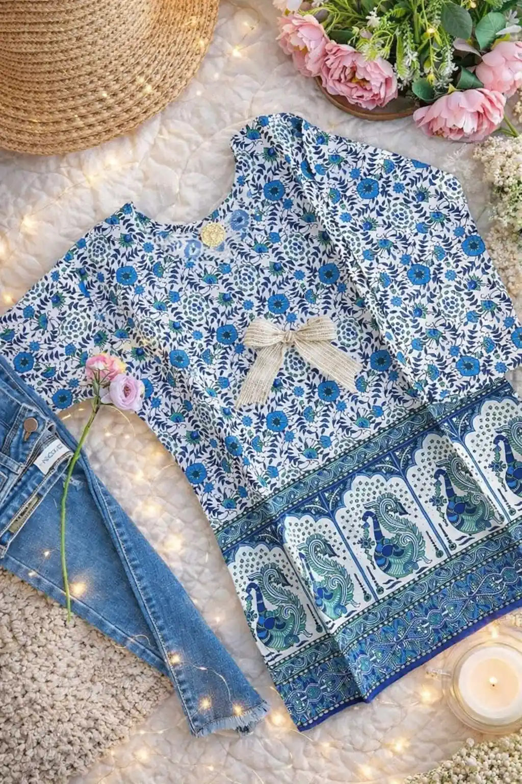 Blue Peacock Budget Short Kurta
