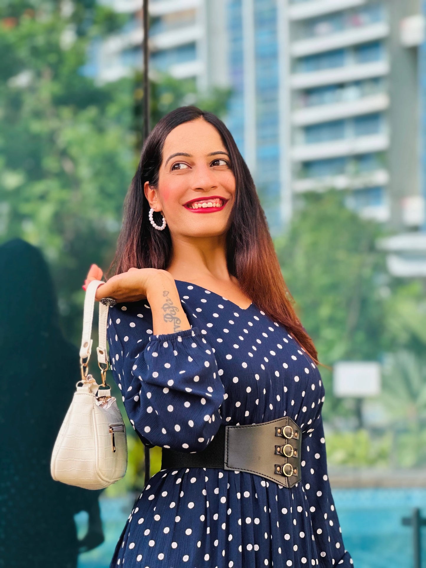 Blue Polka Twirl Frill Dress