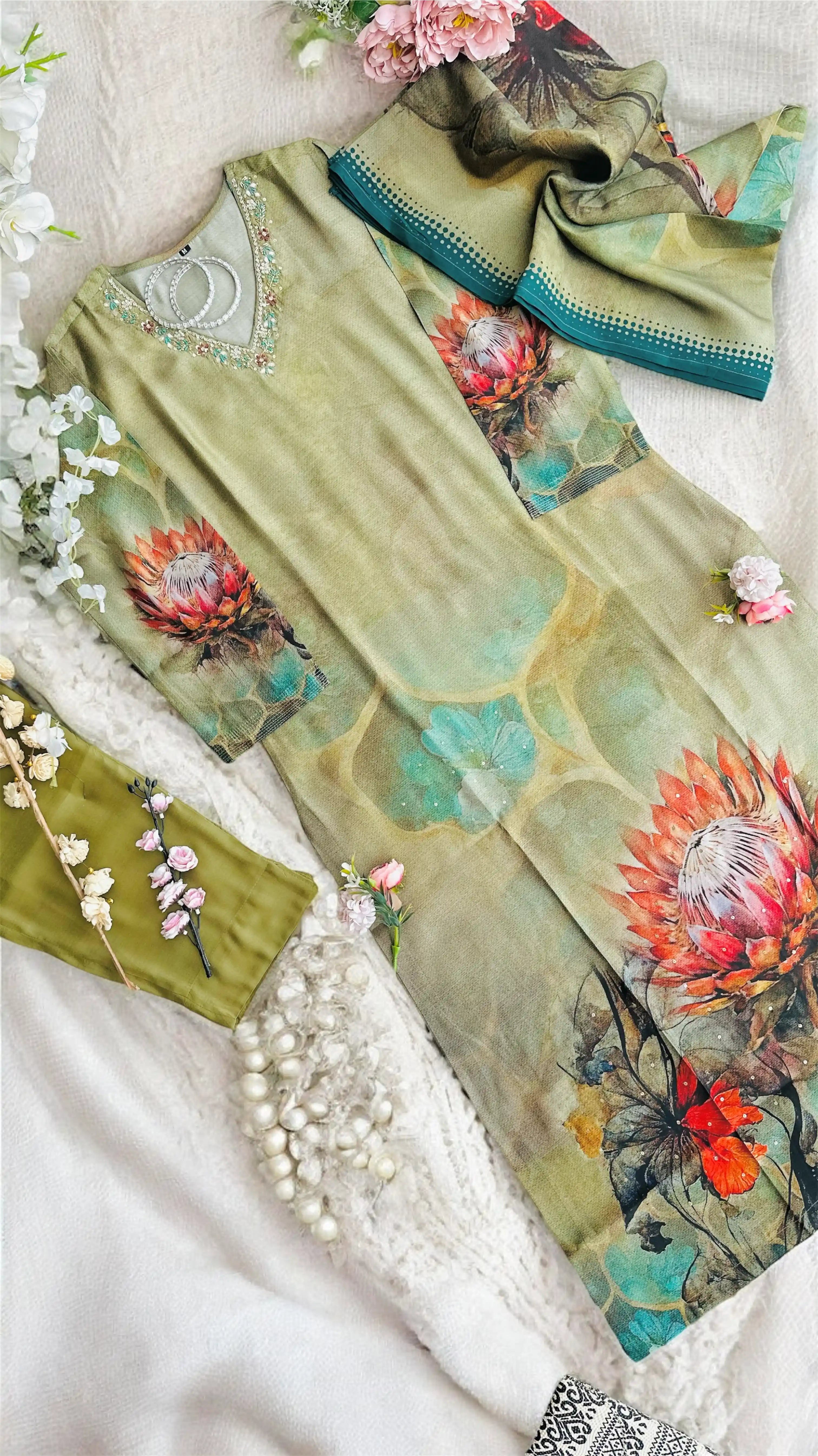 Meher Olive Banarasi Suit Set
