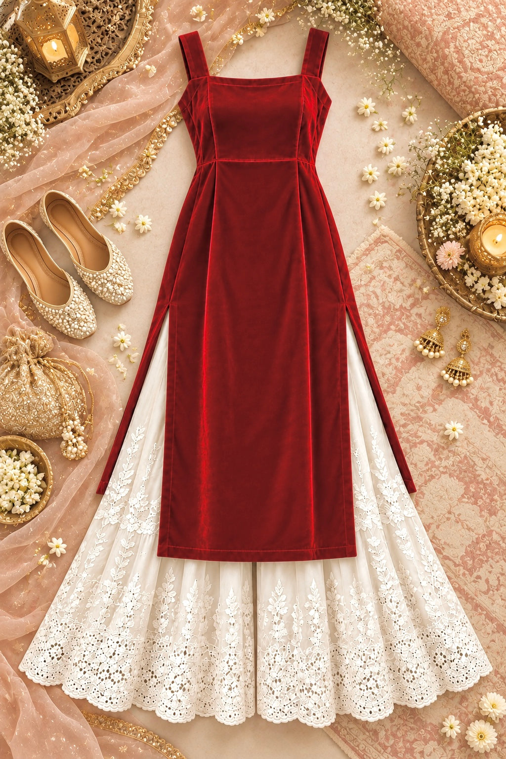 Charm Red Velvet Gulnaz Kurta