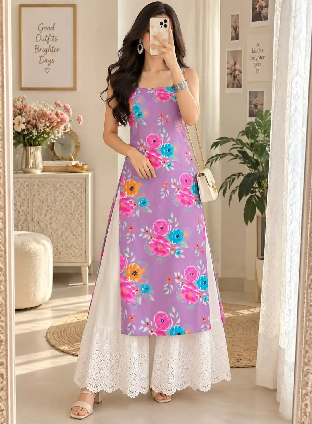 Gulnaz Lilac Blossom Printed Kurta