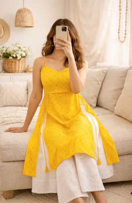 Gulnaz Yellow Hand Embellished Kurta