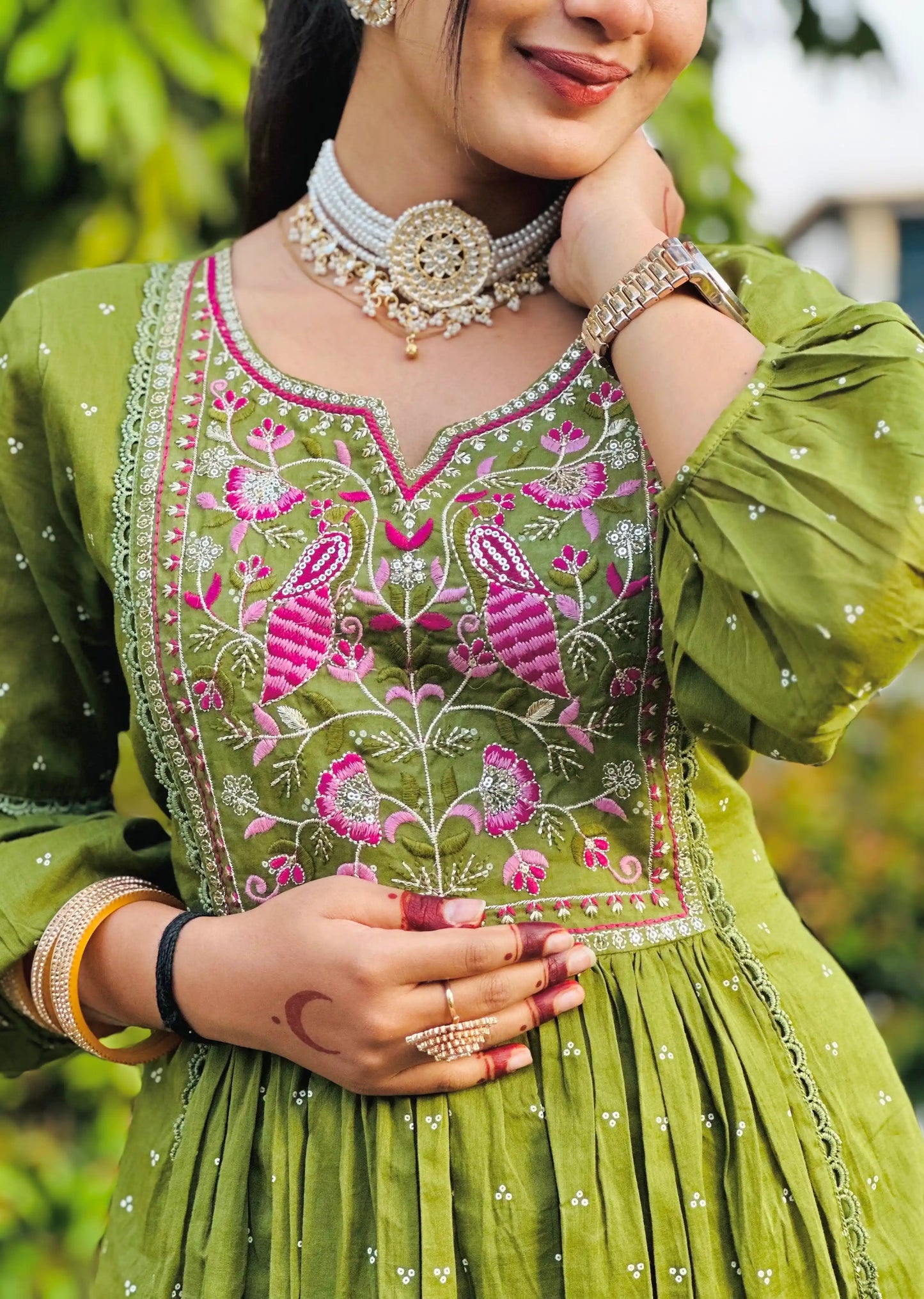 Green Embroidered Meher Suit Set