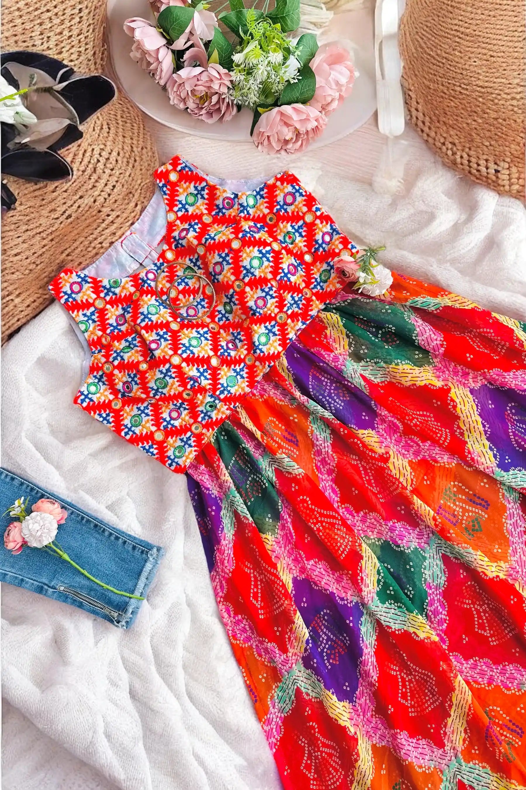 Gamti Bandhej Multicolor Gulnaz Kurta