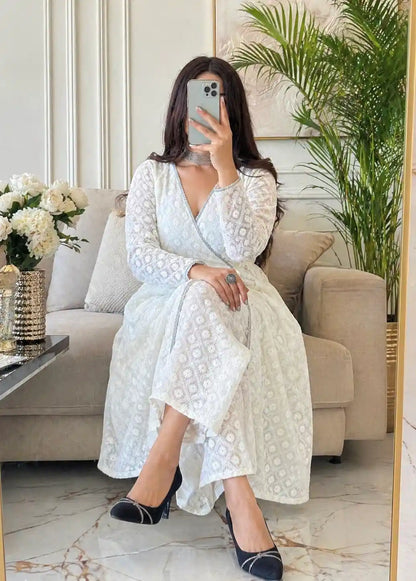 Whimsical Cream Angrakha Gulnaz Kurta Set