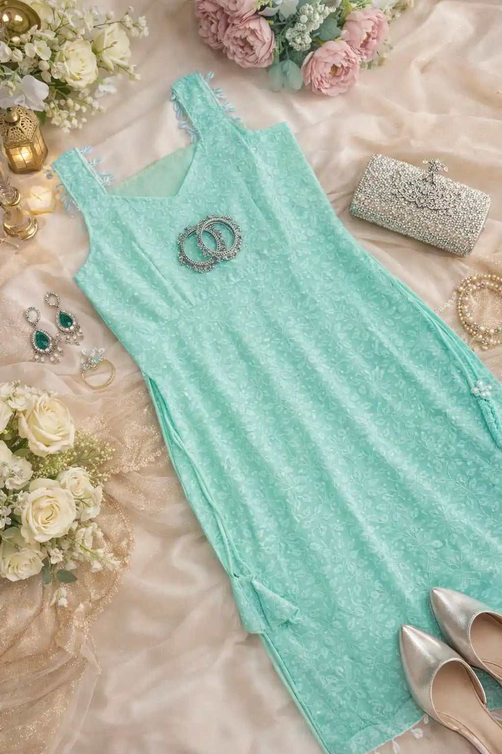 Mint Bloom Shell Gulnaz Kurta