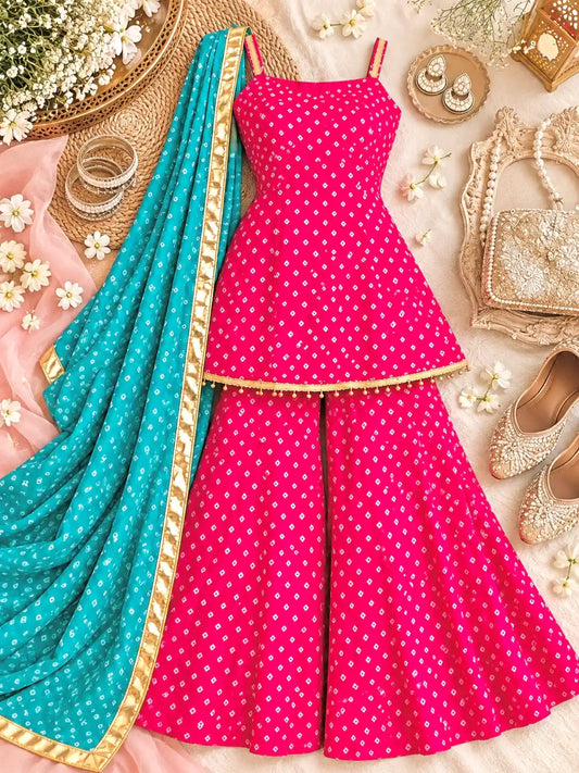 Pink Bandhej Gulnaz Meher Suit